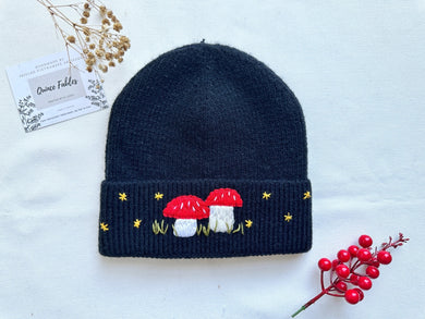Hand-Embroidered Beanie - Mushroom