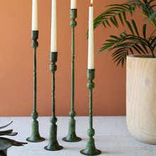 Load image into Gallery viewer, Forged Iron Taper Candle Holders - Green Patina - Indie Indie Bang! Bang!