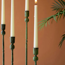 Load image into Gallery viewer, Forged Iron Taper Candle Holders - Green Patina - Indie Indie Bang! Bang!