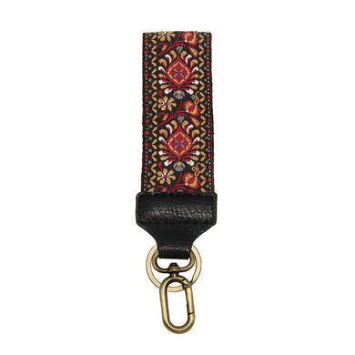 Red Folk Medallion Embroidered Wristlet Keychain