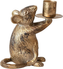 Load image into Gallery viewer, Cast Aluminum Mouse Taper Candleholder, Antique Gold Finish - Indie Indie Bang! Bang!