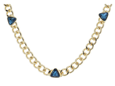 Gold Curb Chain with Triangular Teal Crystal Necklace - Indie Indie Bang! Bang!