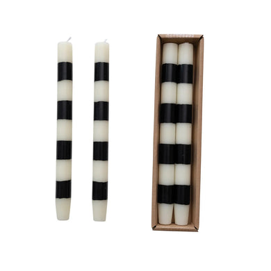 Unscented Black Stripe Taper Candles (Set of 2) - Indie Indie Bang! Bang!