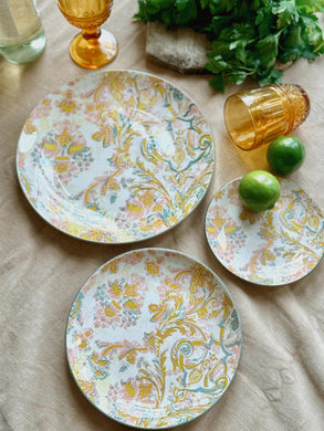 Porcelain Dinnerware Caudett Dinner Plate - Light Pink with Yellow - Indie Indie Bang! Bang!