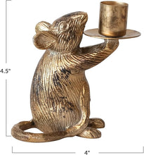 Load image into Gallery viewer, Cast Aluminum Mouse Taper Candleholder, Antique Gold Finish - Indie Indie Bang! Bang!