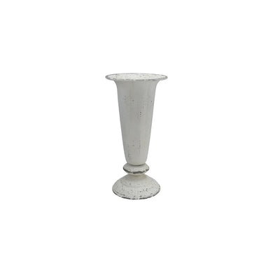 Painted Cast Iron Vase- Distressed White Finish - Indie Indie Bang! Bang!