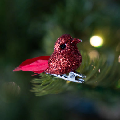 Red Glitter Cardinal Ornaments