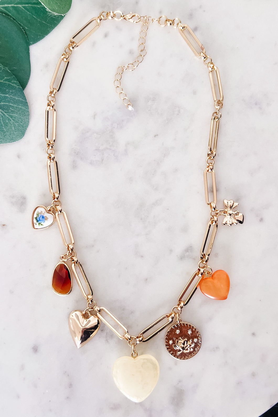 Charm Necklace with Stone Heart