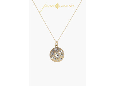 Gold Disc with Multi Shaped Clear Crystals Chain Necklace - Indie Indie Bang! Bang!