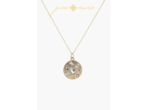 Gold Disc with Multi Shaped Clear Crystals Chain Necklace - Indie Indie Bang! Bang!