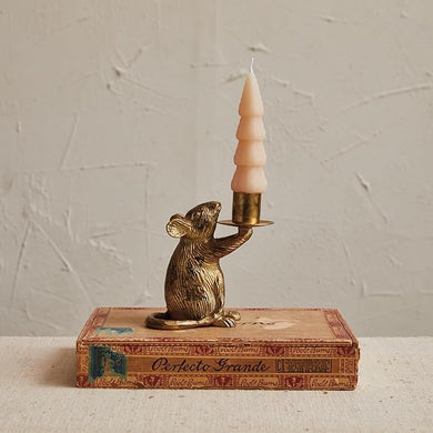 Cast Aluminum Mouse Taper Candleholder, Antique Gold Finish - Indie Indie Bang! Bang!