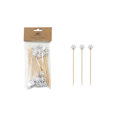 Bamboo Single Use Skewers with Snowflake Shaped Handles, Set of 50 - Indie Indie Bang! Bang!