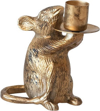 Load image into Gallery viewer, Cast Aluminum Mouse Taper Candleholder, Antique Gold Finish - Indie Indie Bang! Bang!