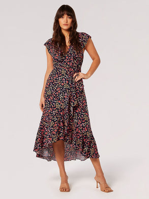 Ditsy Floral Ruffle Wrap Midi Dress - Indie Indie Bang! Bang!