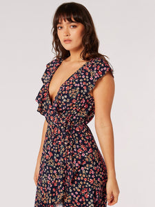 Ditsy Floral Ruffle Wrap Midi Dress - Indie Indie Bang! Bang!