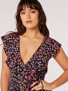 Ditsy Floral Ruffle Wrap Midi Dress - Indie Indie Bang! Bang!