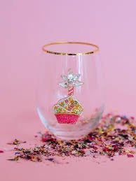 Beaded Cupcake Stemless Wine Glass - Indie Indie Bang! Bang!