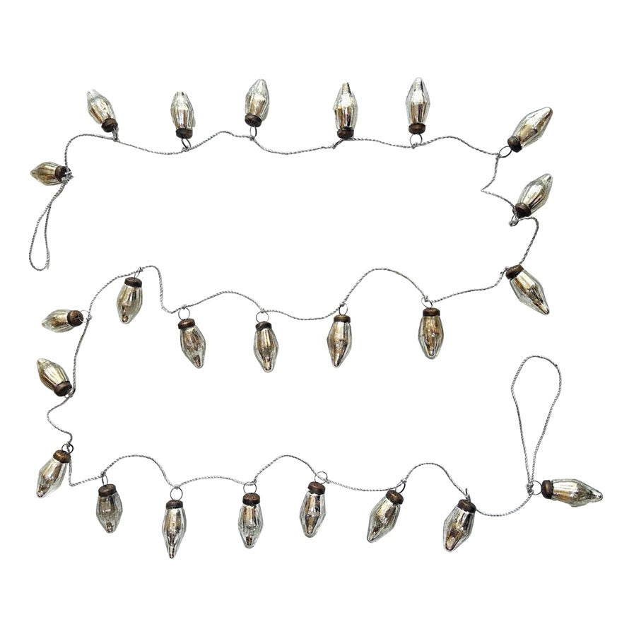 Mercury Glass Ornament Garland with Jute Cord, Silver - Indie Indie Bang! Bang!