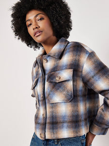 Brushed Plaid Cropped Jacket