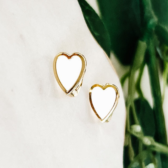 Mini White Heart Huggie Earrings - Indie Indie Bang! Bang!