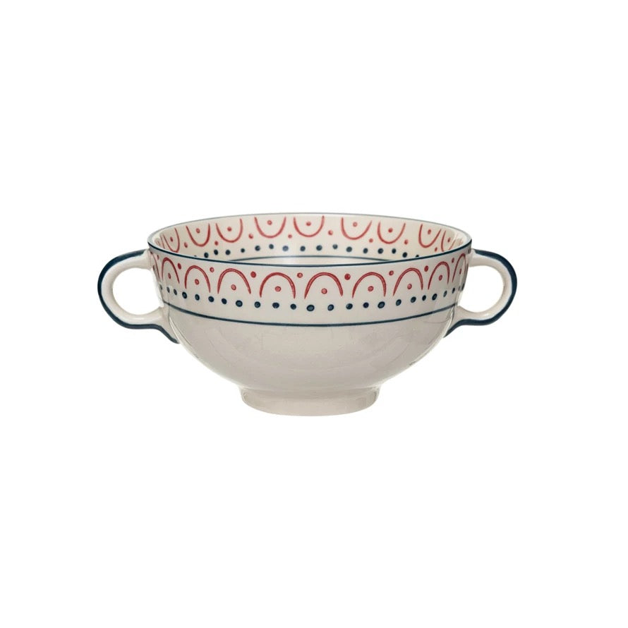 Stoneware Bowl w/ Handles & Pattern - Indie Indie Bang! Bang!
