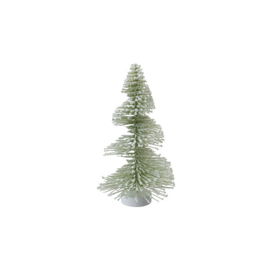 Plastic Bottle Brush Tree with Wood Base, Snow Finish, Sage Color - Indie Indie Bang! Bang!