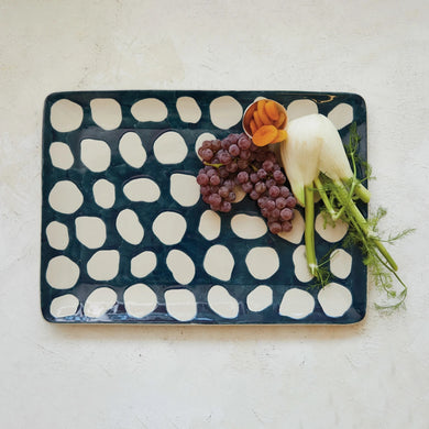 Blue Polka Dot Hand-Painted Stoneware Platter - Indie Indie Bang! Bang!