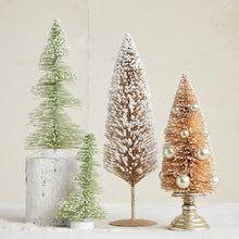 Load image into Gallery viewer, Plastic Bottle Brush Tree with Wood Base, Snow Finish, Sage Color - Indie Indie Bang! Bang!