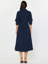 Load image into Gallery viewer, 3/4 Button Down A-Line Midi Dress - Navy - Indie Indie Bang! Bang!