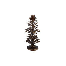 Load image into Gallery viewer, 8&quot; Metal Pinecone Shaped Taper Holder, Antique Gold Finish