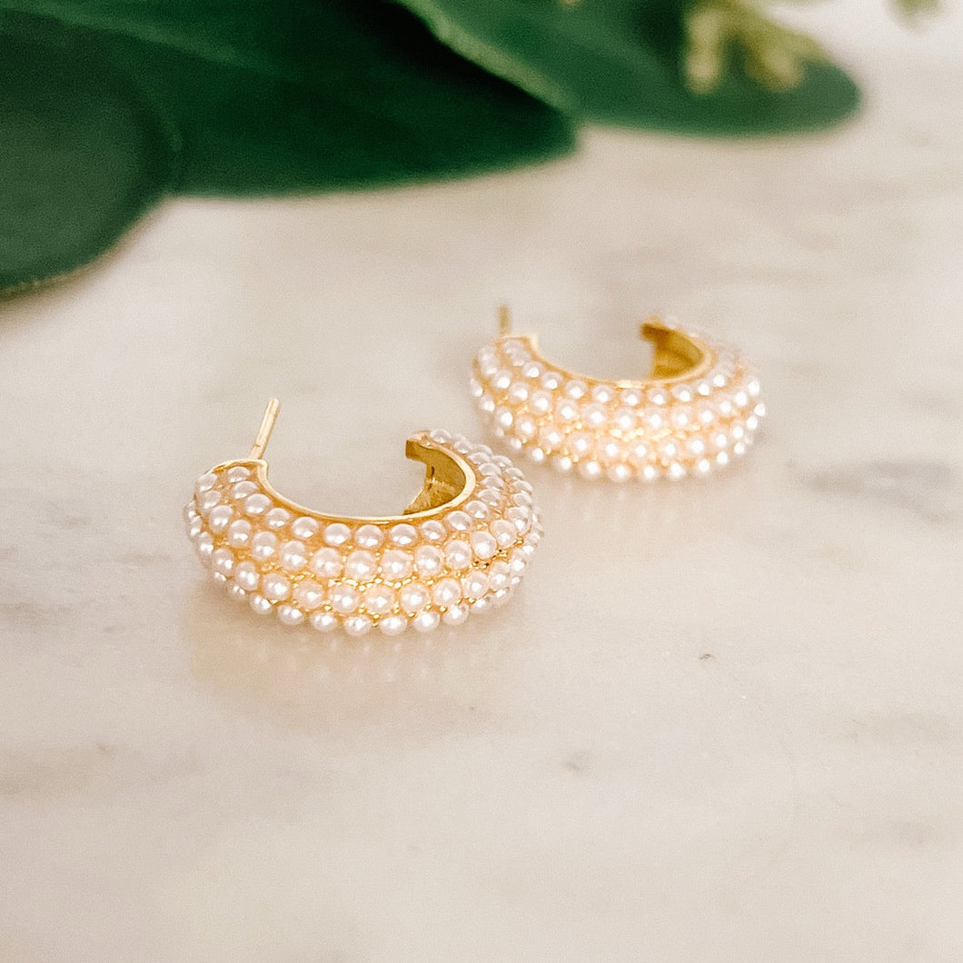 Small Pearl Pave Hoop Earrings - Indie Indie Bang! Bang!