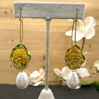 Large Flower and Pearl Pull-Through Earrings - Indie Indie Bang! Bang!