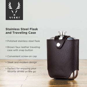 Stainless Steel Flask with Faux Leather Carrying Case - Indie Indie Bang! Bang!