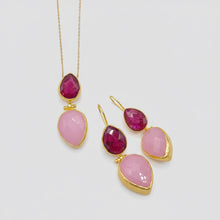 Load image into Gallery viewer, Double Stone Earrings - Ruby/Rose Quartz - Indie Indie Bang! Bang!