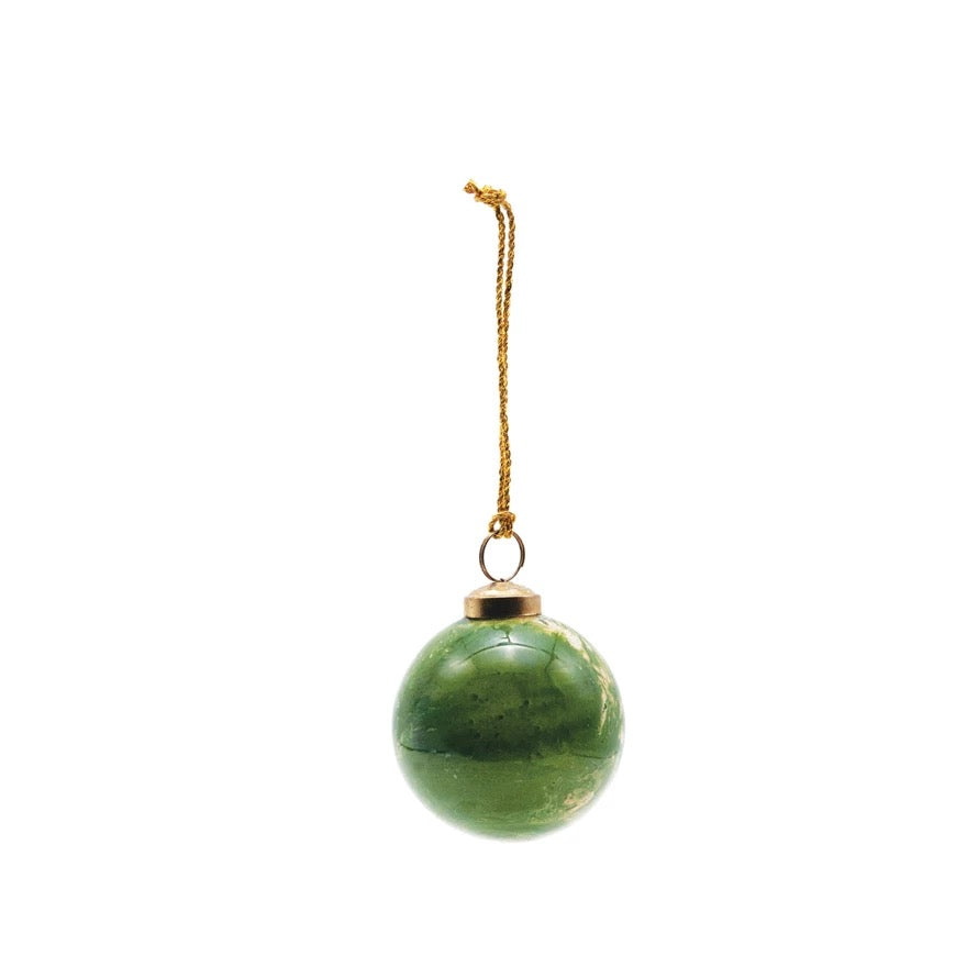 3" Round Glass Ball Ornament, Marbled Green & Gold Finish - Thumbnail 5
