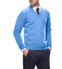 Load image into Gallery viewer, Light Blue V-Neck Merino Wool Sweater - Indie Indie Bang! Bang!
