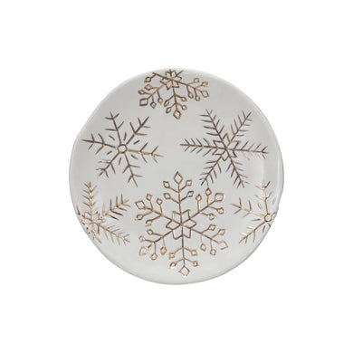 Stoneware Plate w/ Gold Snowflakes - Indie Indie Bang! Bang!