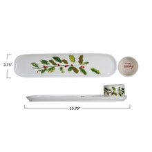 Load image into Gallery viewer, Stoneware Platter &amp; Dish w/ Holly Leaves &amp; Berries (Set of Two) - Indie Indie Bang! Bang!