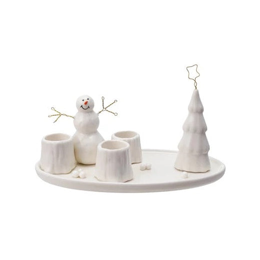 Snowman Stoneware Candle Holder