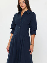 Load image into Gallery viewer, 3/4 Button Down A-Line Midi Dress - Navy - Indie Indie Bang! Bang!