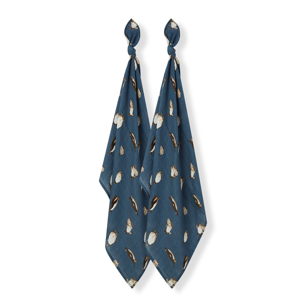 Penguins Bamboo Muslin 2-Piece Burp Cloth Set - Indie Indie Bang! Bang!