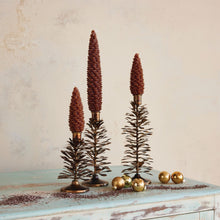 Load image into Gallery viewer, 8&quot; Metal Pinecone Shaped Taper Holder, Antique Gold Finish