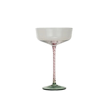 Load image into Gallery viewer, Stemmed Champagne Glass w/ Pink Swirl Stem &amp; Green Base - Indie Indie Bang! Bang!