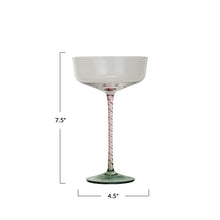 Load image into Gallery viewer, Stemmed Champagne Glass w/ Pink Swirl Stem &amp; Green Base - Indie Indie Bang! Bang!
