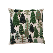 Load image into Gallery viewer, 20&quot; Square Cotton Slub Embroidered Pillow w/ Trees &amp; French Knots, Multi Color - Indie Indie Bang! Bang!