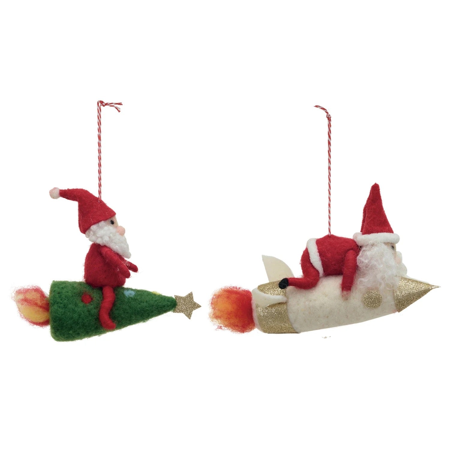Handmade Wool Felt Santa on Tree/Rocket Ornament - Thumbnail 4