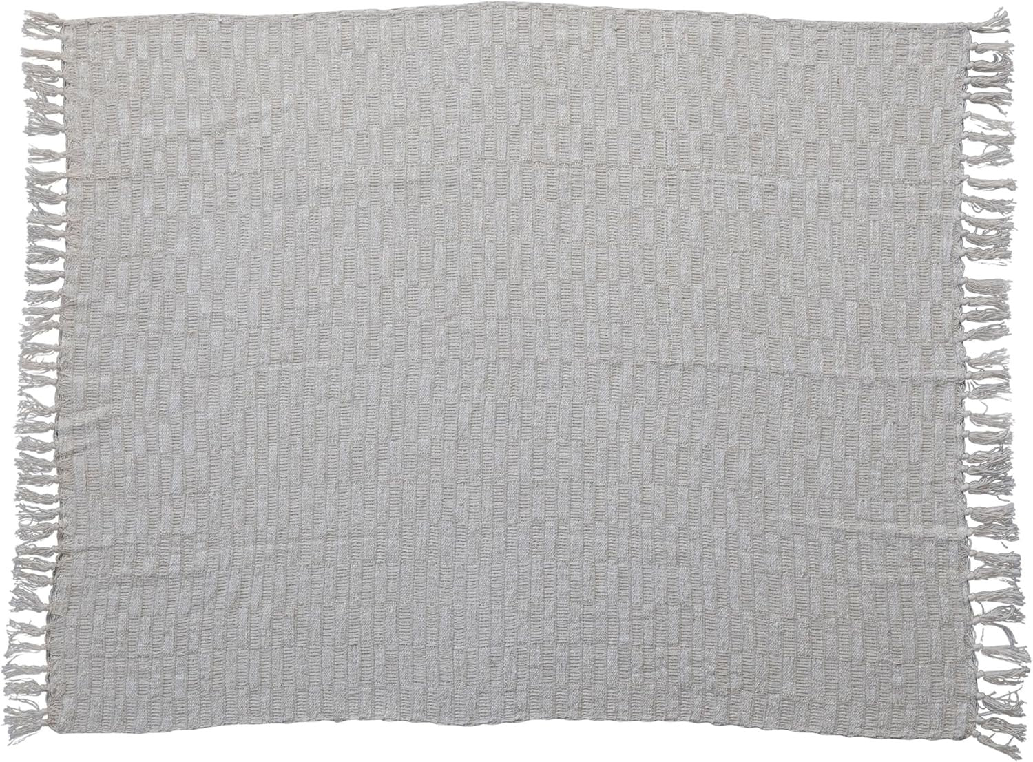 Woven Cotton Blend Throw with Metallic Thread and Fringe