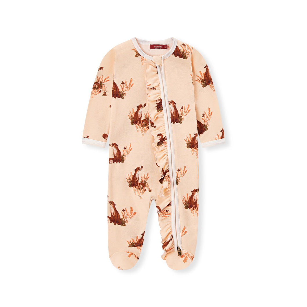 Organic Ruffle Zipper Footed Romper Floral Fox - Indie Indie Bang! Bang!
