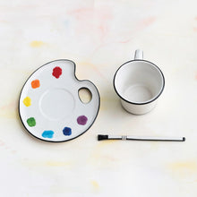 Load image into Gallery viewer, Ceramic Paint Palette Saucer w/ Espresso Cup &amp; Stir - Indie Indie Bang! Bang!