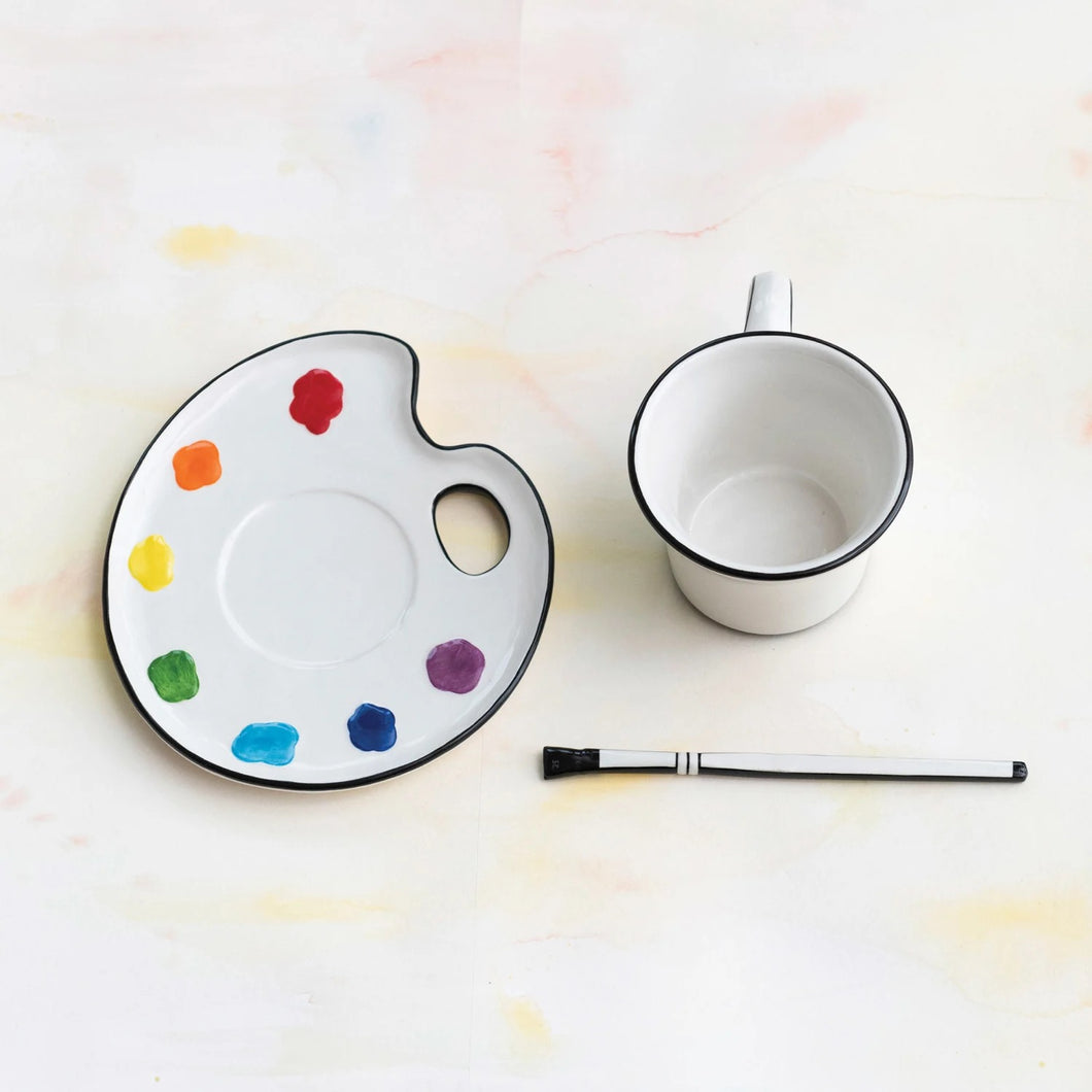 Ceramic Paint Palette Saucer w/ Espresso Cup & Stir - Indie Indie Bang! Bang!